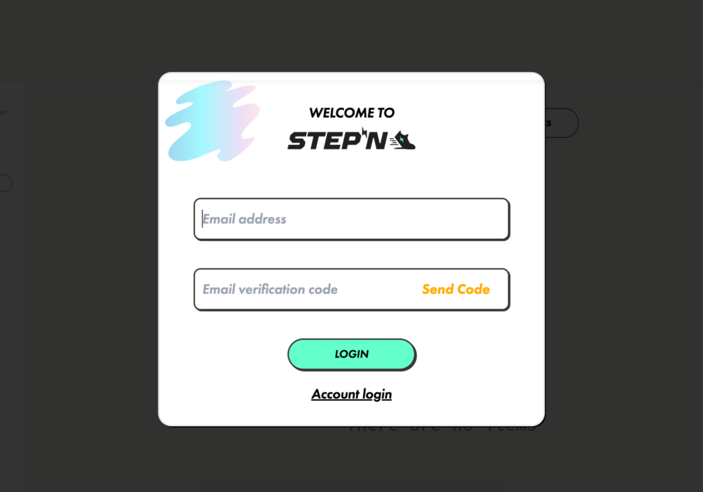 表示画面でSTEPNに登録しているメールアドレスとメールアドレス宛に送られる認証コードを入力すればログイン